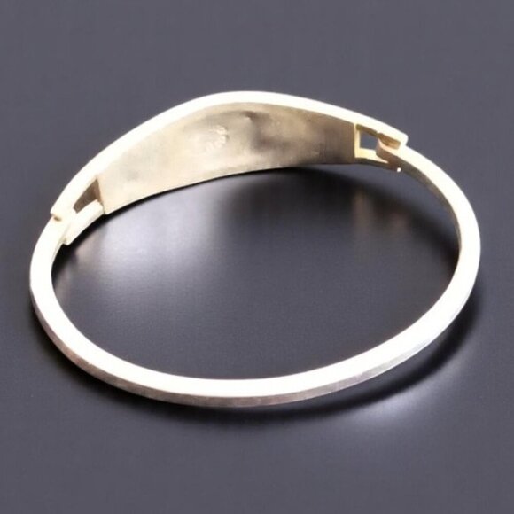 Vintage Silver Hinged Bracelet Taxco Mexico Abalone Flower Green Malachite - Picture 2 of 5